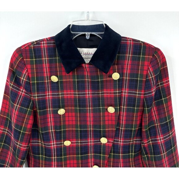 vintage 90s PLAID CROPPED JACKET blazer double breasted 100% wool tweed 8 - Picture 4 of 8